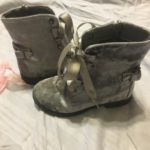 Gray suede combat boots